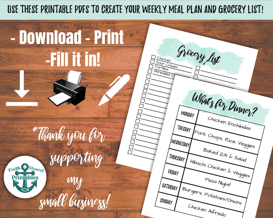 Printable Weekly Menu Download Weekly Menu Planner Template - Etsy