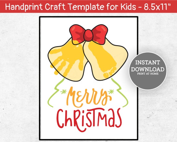 Christmas Keepsake, Jingle Bells Craft Template, Printable Handprint Art,  Merry Christmas Handprint Craft, Christmas Footprint, Baby Toddler 