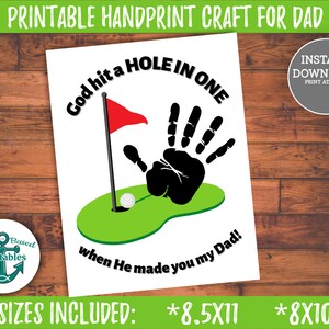 God hit a HOLE IN ONE when He made you my Dad Golf Ball Hand Print Card Printable Father&#39;s Day Handprint Craft Sports Religious Gift Gifts