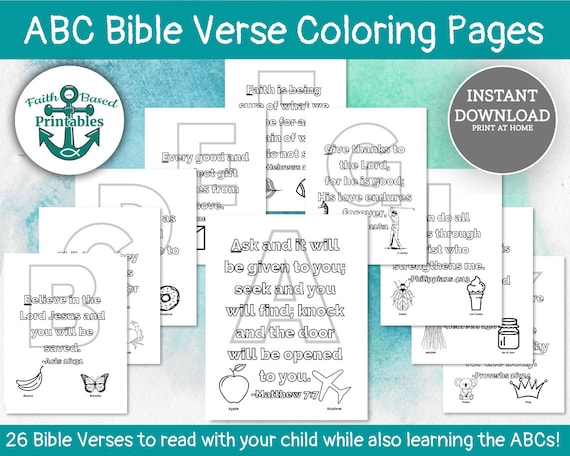 ABC Bible Verse Coloring Pages Printable Bible Coloring Pages | Etsy