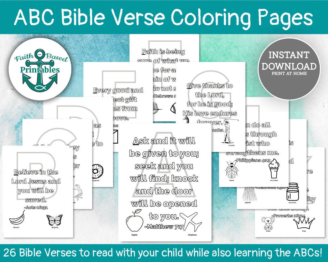 ABC Scripture Coloring Pages Printable Bible Coloring Pages for Kids ABC Bible Verses Good Bible Verses for Kids ABC Scripture Cards abc