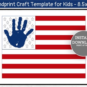 American Flag Handprint Art, Printable Handprint Flag, Hand Print Flag, United States Flag Craft, America, USA, Patriotic Handprint Craft