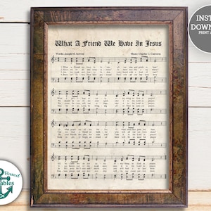 Wat een vriend hebben we in Jezus Vintage Hymne Hymnal Print Piano Bladmuziek Afdrukbare Christian Homeschool Wall Art Bijbelmuziekbladen JPG