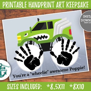 Monster Truck Handabdruck Wheelie Super Mohn Vatertag Handabdruck Geschenk Handabdruck Handwerk Großeltern Geschenke Opa Karte Karten