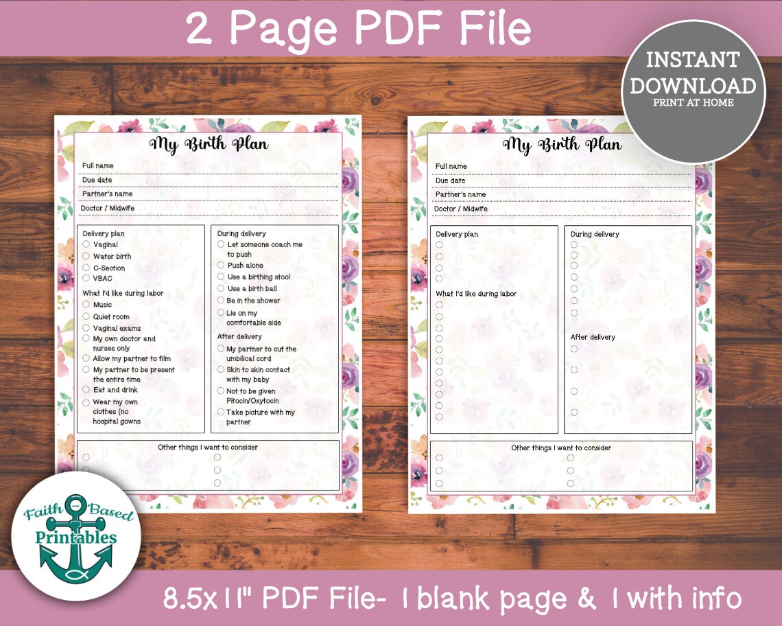 Birth Plan Template Simple Printable Birth Plan Checklist - Etsy