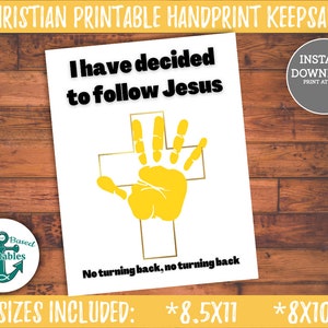 I have decided to follow Jesus Christian Salvation Handprint Craft Cross Inspiration Printable Hand Print Sign Baptism Gift for Kids Print