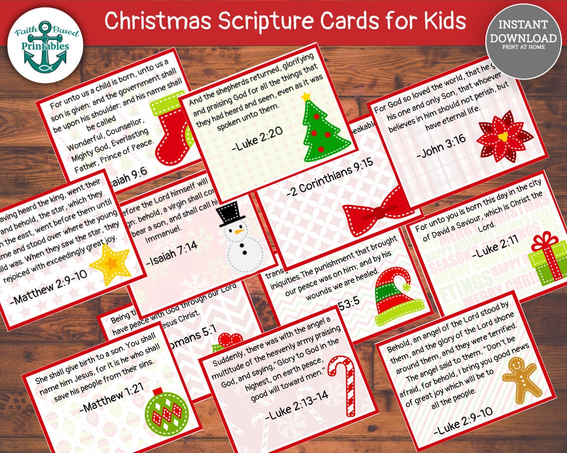 Printable Christmas Scripture Cards for Kids Bible Verses | Etsy