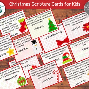 Druckbare Weihnachtsschriftkarten für Kinder Bibelverse Weihnachten Jesus Geburt Lukas 2 Jesaja 9: 6 Matthäus 2 Korinther Römer 5 Johannes 3 16