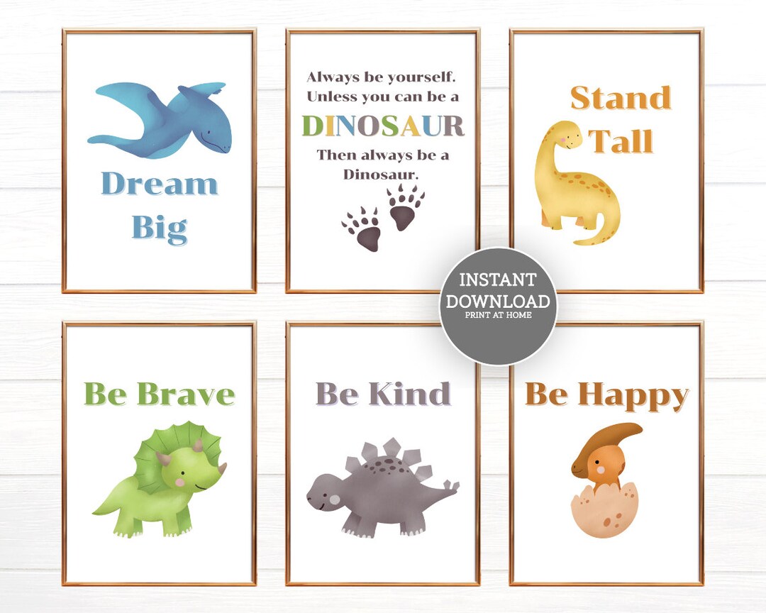 Printable Dinosaur Wall Art Bundle for Kids Decor Signs Print ...