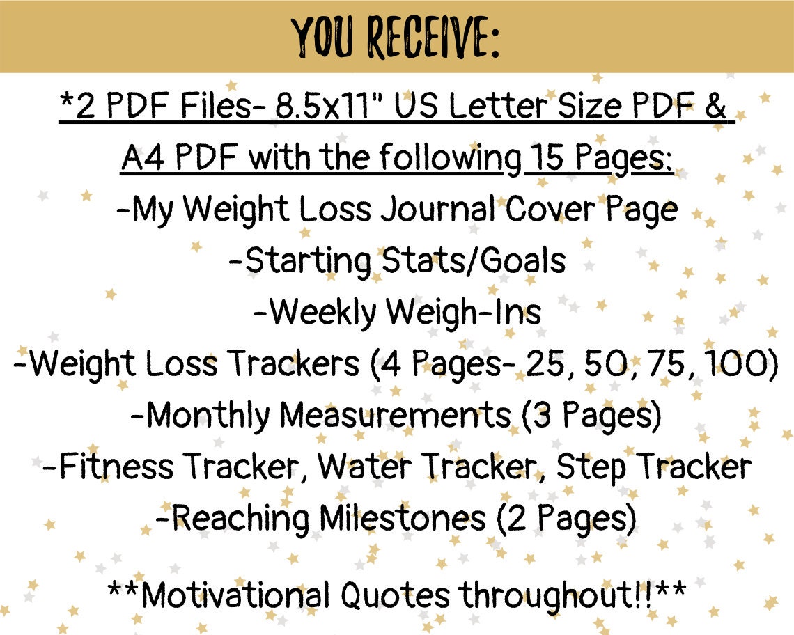 Printable Weight Loss New Years Goals Resolutions Gold 15 Etsy
