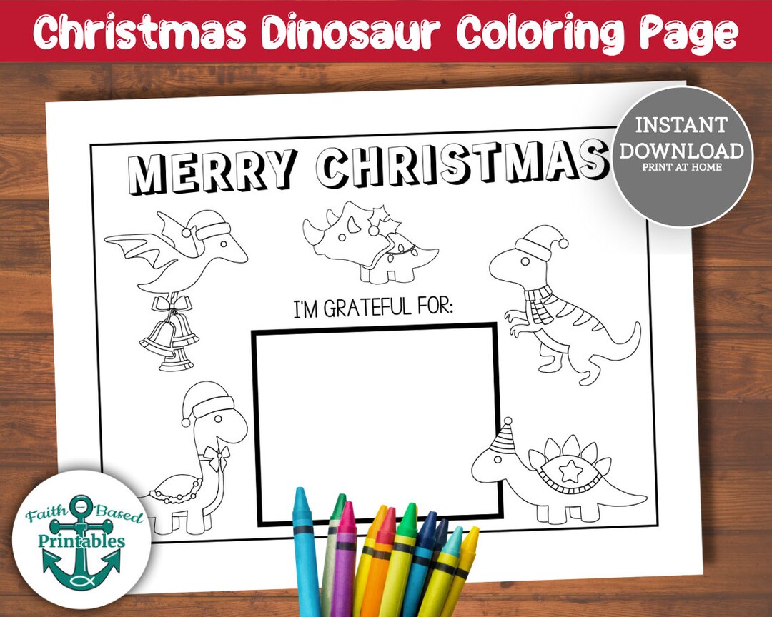 Printable Dinosaur Christmas Coloring Page for Kids Grateful - Etsy
