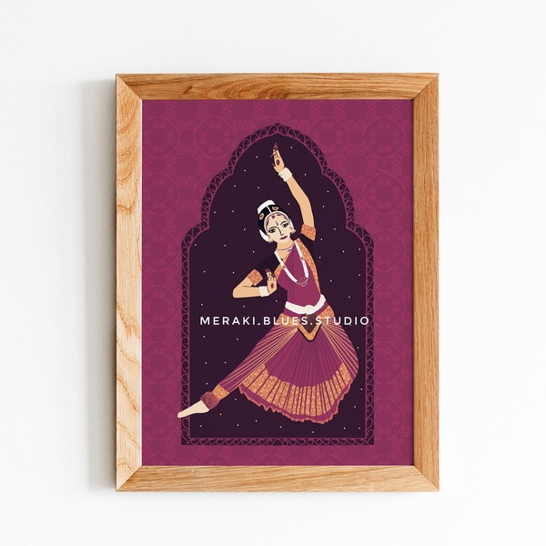 Narthana | Dance | Bharatanatyam|  Brown Girl Illustration Art print | Indian women |