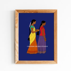 Thozhi | Brown Girl Illustration Art print | Indian women | Tamil Girl