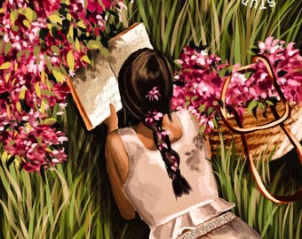 Amante de los libros / Lámina artística / Decoración del hogar / Arte mural / Lectora / Chica leyendo un libro