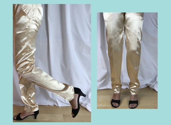 Original Vintage 70s, Gold Satin Trousers from ic… - image 8