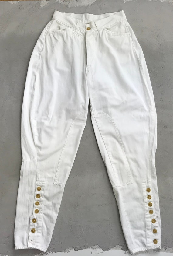 Original Vintage 80s, White Cotton Jodhpur-style Trousers, High
