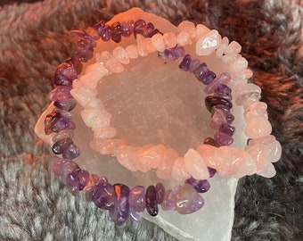Gemstone Chip Bracelet | Rose Quartz | Amethyst | Love | Concentration | Lucky Charm