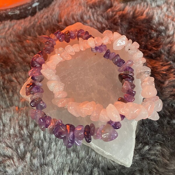 Edelstein Chip Armband | Rosenquarz | Amethyst | Liebe | Konzentration | Glücksbringer