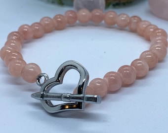 Rose Quartz Bracelet with Heart Clasp | Valentine's Day Gift | LIMITED EDITION