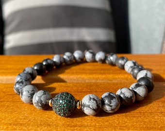 Bead Bracelet Snowflake Obsidian | Meditation | Yoga | elegant men's bracelet