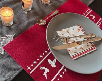 Christmas placemat made of felt | Personalizable with a name | Festive table decoration in red, grey or green | Handmade | Christmas decoration