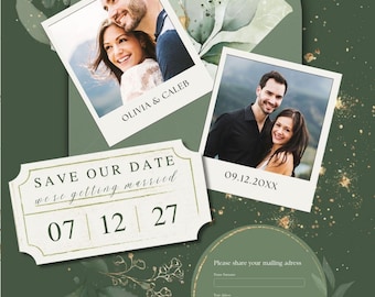 Sage Green Save the Date Website with RSVP/Details, Digital Save the Date, Evite, Phone Invite, Adress Collect, Save the date template Canva