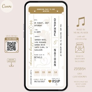 Passport Wedding Invitation Website Template, Online RSVP, Boarding Pass Card, Music, Destination, Luxury, Countdown Timer, Travel Theme