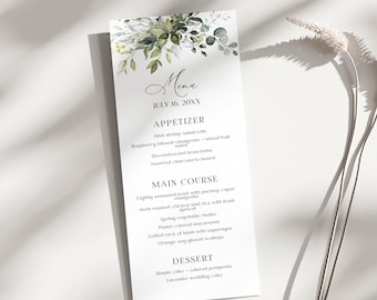 Eucalyptus Editable Wedding Menu Template, Greenery Menu Card, Wedding Menu, Wedding Rehearsal Menu, Printable Menu, Download Menu Card