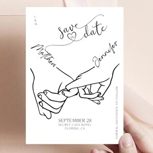 Halten Hände Sparen Sie das Datum Vorlage, Line Art Sparen Sie das Datum, Minimalistisch Sparen Sie das Datum, handgezeichnet, Pinky schwören, Einfach Sparen Sie das Datum