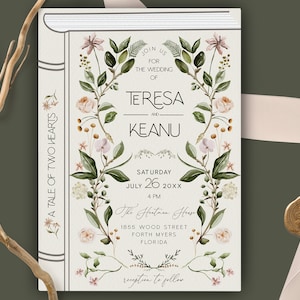 Book Cover Wedding Invitation Template, Literary Book Invite, Book Theme Wedding, Literary Book Invite, Library Wedding Invitation, bookworm