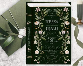 Book Cover Wedding Invitation Template, Literary Book Invite, Book Theme Wedding, Literary Book Invite, Library Wedding Invitation, bookworm