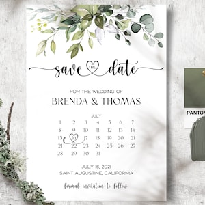 Kalender Save the Date Vorlage, Save the Date Einladungsvorlage, Greenery, HochzeitSankündigung, Instant Save The Date, Evite, Heart Font