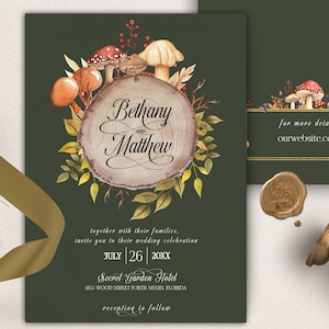 Woodland Wedding Invitation , Mountain, Fairytale Mushroom Wedding Invitation, Fall Autumn Invitation, Autumn Leaves, Forest Invitation, cottagecore wedding invitation