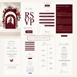 Burgundy Arch Quinceañera Website Template, Mis Quince Años Digital Invitation, Trackable RSVP, Elegant, Butterflies, Floral, Debut, Bundle