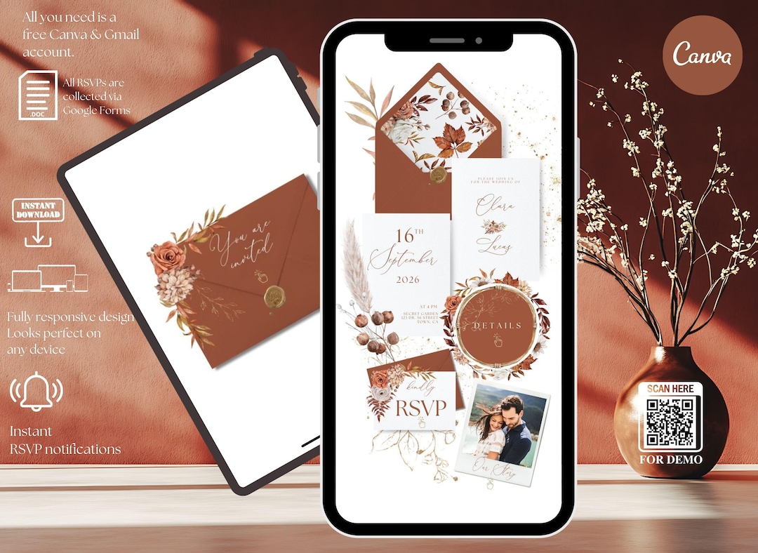 Autumn Wedding Website Template, Canva Editable, RSVP Page, Rustic Fall ...
