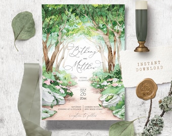 Tree Wedding invitation template, Forest invitation, Enchanted Wedding, Spring Wedding,  Woodland Wedding, Garden Wedding Invitation