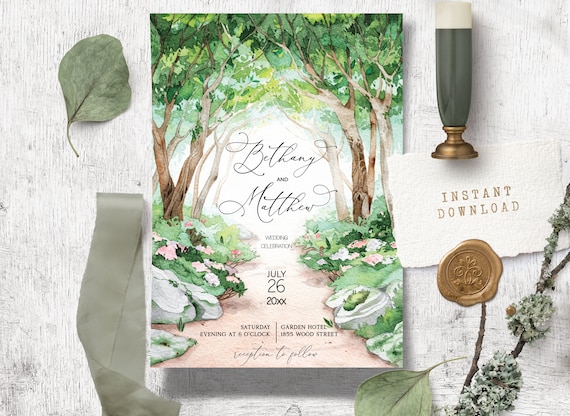 Tree Wedding invitation template, Forest invitation, Enchanted Wedding, Spring Wedding,  Woodland Wedding, Garden Wedding Invitation