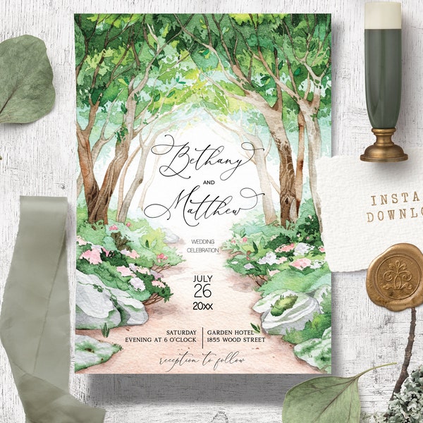 Tree Wedding invitation template, Forest invitation, Enchanted Wedding, Spring Wedding,  Woodland Wedding, Garden Wedding Invitation