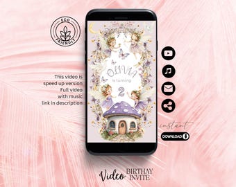 Fairy Birthday Video Invitation Template, Animated Birthday Invitation, Purple Fairies, Fairy Garden, Enchanted Forest Birthday, Canva Video
