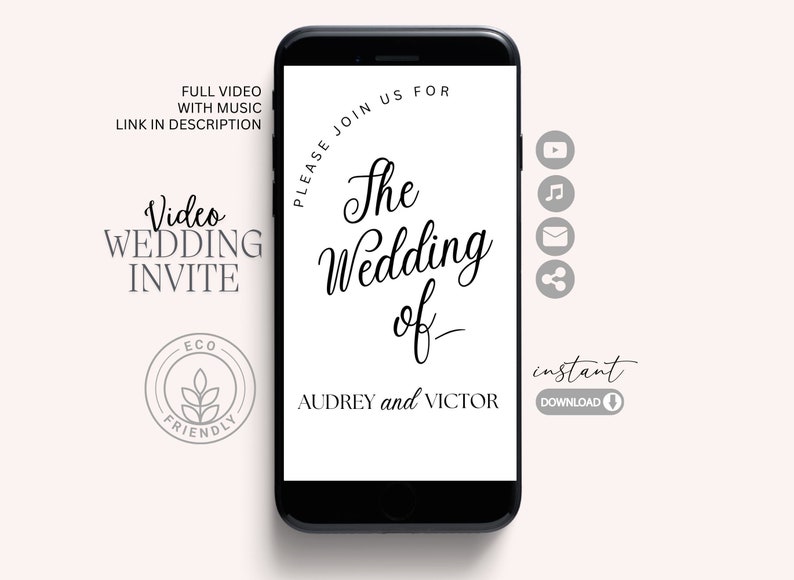 Video wedding invite, animated wedding invite, electronic invite, video invitation, digital invitation, video canva template, video rsvp