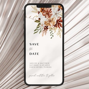 Digital Save The Date Vorlage, Mobile Invite, Save the Date, Herbst Sparen das Datum, Terrakotta Blumen, Boho Chic, Elegant, Evite