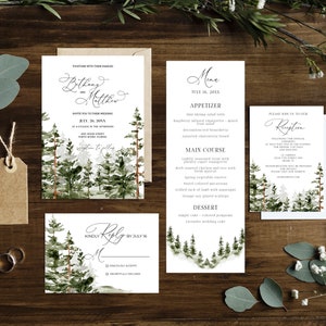 Pino matrimonio invito Suite modello, foresta invito, matrimonio bosco, matrimonio invernale, invito matrimonio all'aperto, Ivite tutto in uno