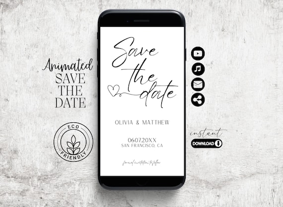 Video Save the Date Template, Motion Invitation, phone save the date, wedding video invite, video canva template, video invitation, animated