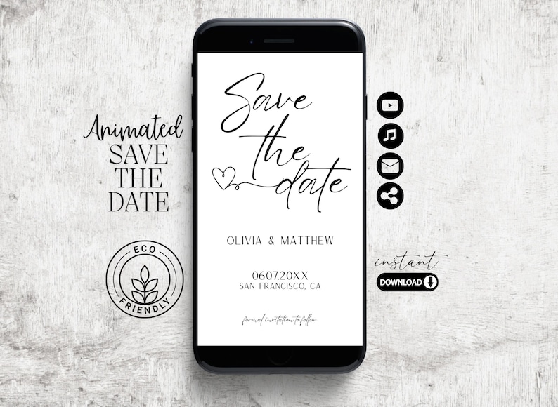 Video Save the Date Template, Motion Invitation, phone save the date, wedding video invite, video canva template, video invitation, animated