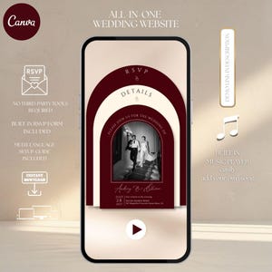 Burgundy Wedding Website Template, Trackable RSVP, Canva (Digital Download), Arch Invites, Old Money Website, Add Music, Burgundy and Cream