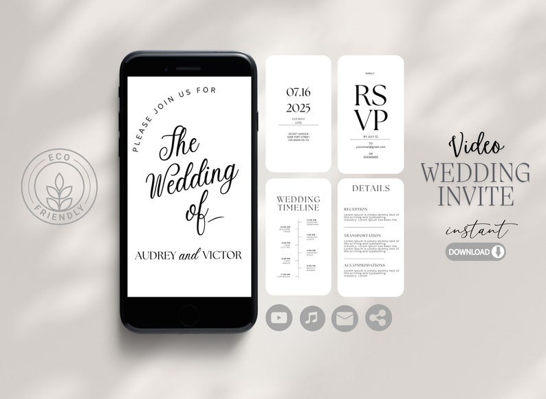 Video wedding invite, animated wedding invite, electronic invite, video invitation, digital invitation, video canva template, video rsvp