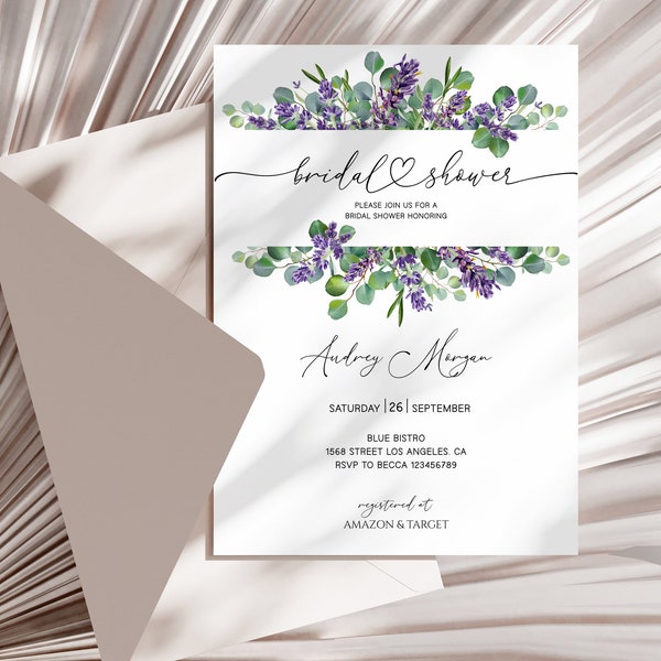 Lavender Eucalyptus Bridal Shower invitation Template, Bridal Shower Invite, Greenery Bridal, Download Bridal Shower, Eucalyptus Invite