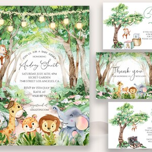 Wald Babyparty druckbare Set, niedliche Waldtiere, grüne Waldtiere Babyparty einladen, geschlechtsneutral, druckbare Waldland
