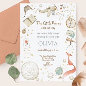 Little Prince Baby Shower Invitation, Le Petit Prince Baby Shower, Prince Baby Boy, Printable Little Prince, Little Prince Theme, Baby Boy