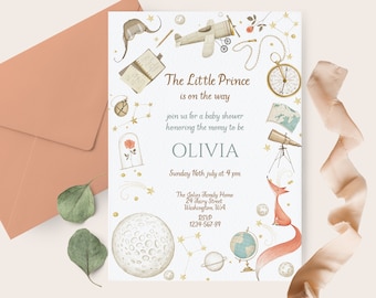 Little Prince Baby Shower Invitation, Le Petit Prince Baby Shower, Prince Baby Boy, Printable Little Prince, Little Prince Theme, Baby Boy